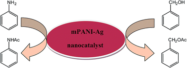 Graphical abstract: A novel silver nanoparticle embedded mesoporous polyaniline (mPANI/Ag) nanocomposite as a recyclable catalyst in the acylation of amines and alcohols under solvent free conditions