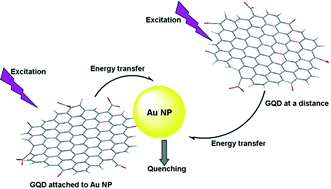 Graphical abstract: Fluorescence quenching between unbonded graphene quantum dots and gold nanoparticles upon simple mixing