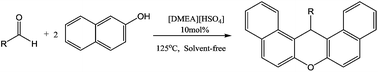 Graphical abstract: An efficient and reusable ionic liquid catalyst for the synthesis of 14-aryl-14H-dibenzo[a,j]xanthenes under solvent-free conditions