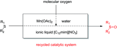 Graphical abstract: Efficient and convenient oxidation of sulfides to sulfoxides with molecular oxygen catalyzed by Mn(OAc)2 in ionic liquid [C12mim][NO3]
