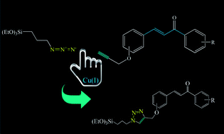 Graphical abstract: Synthetic approach towards ‘click’ modified chalcone based organotriethoxysilanes; UV-Vis study