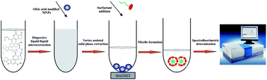 Graphical abstract: Low density solvent based dispersive liquid–liquid microextraction followed by vortex-assisted magnetic nanoparticle based solid-phase extraction and surfactant enhanced spectrofluorimetric detection for the determination of aflatoxins in pistachio nuts