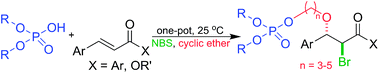 Graphical abstract: Four-component α-bromo-β-phosphoalkoxylation of aromatic α,β-unsaturated carbonyl compounds