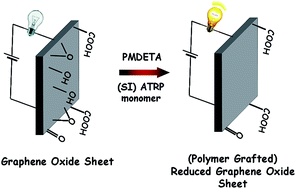 Graphical abstract: A tertiary amine in two competitive processes: reduction of graphene oxide vs. catalysis of atom transfer radical polymerization