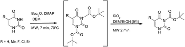 Graphical abstract: A convenient, highly selective and eco-friendly N-Boc protection of pyrimidines under microwave irradiation