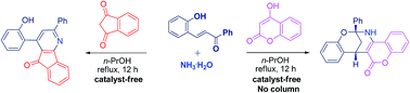 Graphical abstract: Catalyst-free one-pot domino reactions for selective synthesis of functionalized 2,8-oxazabicyclo[3.3.1]-nonanes and 5H-indeno[1,2-b]pyridin-5-ones