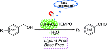 Graphical abstract: Magnetic copper ferrite nanoparticles/TEMPO catalyzed selective oxidation of activated alcohols to aldehydes under ligand- and base-free conditions in water