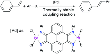 Graphical abstract: Enhancing catalytic activity towards Heck-reaction by using 4,5,9,10-tetra(arylimino)pyrenylidenyldipalladium tetrachlorides