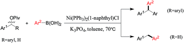 Graphical abstract: Ni(ii) source as a pre-catalyst for the cross-coupling of benzylic pivalates with arylboronic acids: facile access to tri- and diarylmethanes