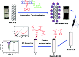 Graphical abstract: Multiwalled carbon nanotubes noncovalently functionalized by electro-active amphiphilic copolymer micelles for selective dopamine detection