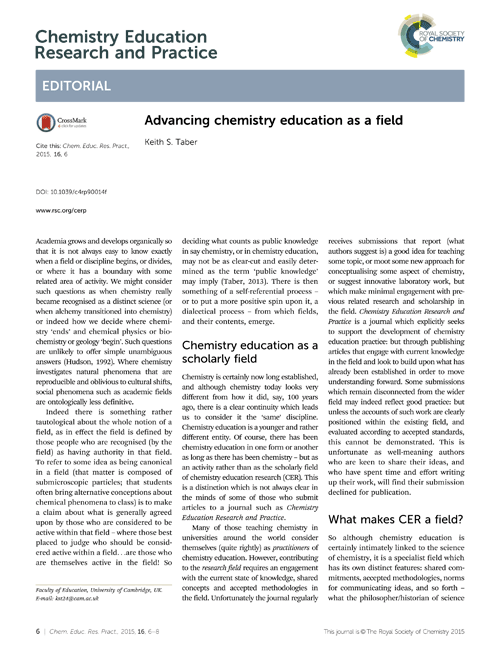Advancing Chemistry Education As A Field Chemistry Education Research And Practice Rsc Publishing