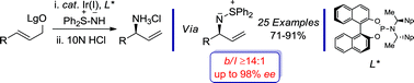 Graphical abstract: Enantioselective construction of C-chiral allylic sulfilimines via the iridium-catalyzed allylic amination with S,S-diphenylsulfilimine: asymmetric synthesis of primary allylic amines