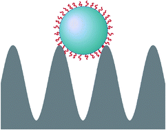 Graphical abstract: Adsorption of “soft” spherical particles onto sinusoidally-corrugated substrates