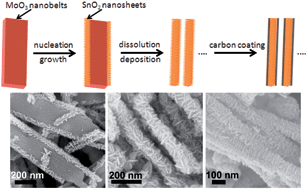 Graphical abstract: Fabrication of one-dimensional SnO2/MoO3/C nanostructure assembled of stacking SnO2 nanosheets from its heterostructure precursor and its application in lithium-ion batteries