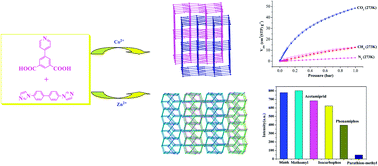 Graphical abstract: A series of metal–organic frameworks based on 5-(4-pyridyl)-isophthalic acid: selective sorption and fluorescence sensing