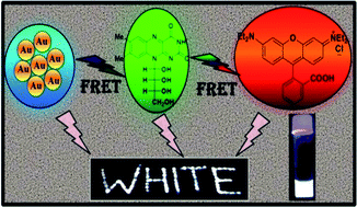 Graphical abstract: A fluorescent gold-cluster containing a new three-component system for white light emission through a cascade of energy transfer