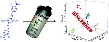 Graphical abstract: Distyrylbenzene-aldehydes: identification of proteins in water