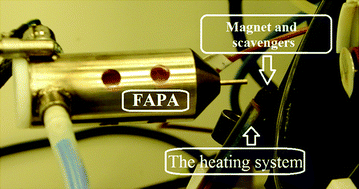 Graphical abstract: Magnetic scavengers as carriers of analytes for flowing atmospheric pressure afterglow mass spectrometry (FAPA-MS)