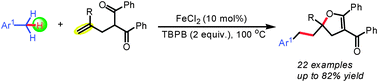 Graphical abstract: Iron-catalyzed tandem cyclization of olefinic dicarbonyl compounds with benzylic Csp3–H bonds for the synthesis of dihydrofurans