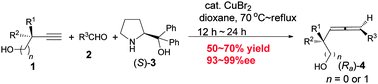 Graphical abstract: General CuBr2-catalyzed highly enantioselective approach for optically active allenols from terminal alkynols