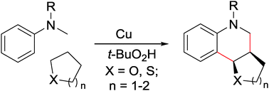 Graphical abstract: Cu-catalyzed oxidative Povarov reactions between N-alkyl N-methylanilines and saturated oxa- and thiacycles