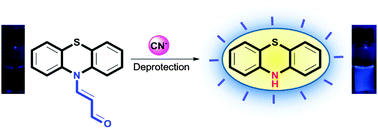 Graphical abstract: A highly selective phenothiazine-based fluorescence ‘turn-on’ indicator based on cyanide-promoted novel protection/deprotection mechanism