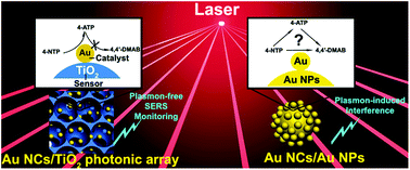 Graphical abstract: Plasmon-free SERS self-monitoring of catalysis reaction on Au nanoclusters/TiO2 photonic microarray