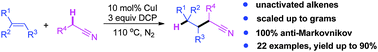 Graphical abstract: A radical anti-Markovnikov addition of alkyl nitriles to simple alkenes via selective sp3 C–H bond functionalization