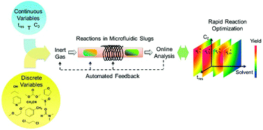 Graphical abstract: Simultaneous solvent screening and reaction optimization in microliter slugs