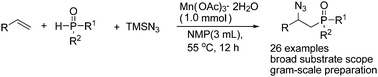 Graphical abstract: Mn(iii)-mediated phosphonation–azidation of alkenes: a facile synthesis of β-azidophosphonates