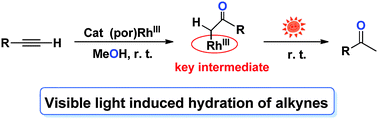 Graphical abstract: Visible light promoted hydration of alkynes catalyzed by rhodium(iii) porphyrins