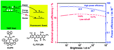 Graphical abstract: Achieving high power efficiency and low roll-off OLEDs based on energy transfer from thermally activated delayed excitons to fluorescent dopants