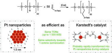 Graphical abstract: Platinum nanoparticles in suspension are as efficient as Karstedt's complex for alkene hydrosilylation