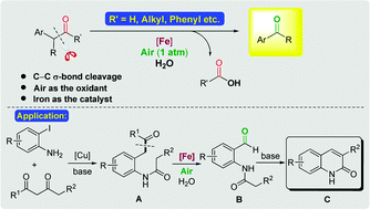 Graphical abstract: Iron-catalyzed aerobic oxidative cleavage of the C–C σ-bond using air as the oxidant: chemoselective synthesis of carbon chain-shortened aldehydes, ketones and 1,2-dicarbonyl compounds