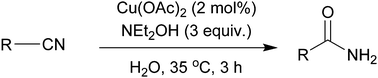 Graphical abstract: A mild hydration of nitriles catalysed by copper(ii) acetate