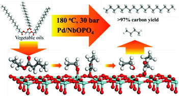 Graphical abstract: Cooperative catalysis for the direct hydrodeoxygenation of vegetable oils into diesel-range alkanes over Pd/NbOPO4