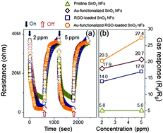 Graphical abstract: Realization of ppm-level CO detection with exceptionally high sensitivity using reduced graphene oxide-loaded SnO2 nanofibers with simultaneous Au functionalization