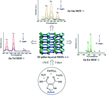 Graphical abstract: Construction of four 3d–4f heterometallic pillar-layered frameworks containing left- and right-handed helical chains and a I− chemosensor