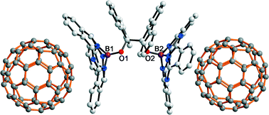 Graphical abstract: Coordination complex of boron subphthalocyanine (BSubPc) with fluorenone pinacolate: effective π–π interaction of concave BSubPc macrocycle with fullerene C60