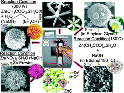 Graphical abstract: Energy-efficient, microwave-assisted hydro/solvothermal synthesis of hierarchical flowers and rice grain-like ZnO nanocrystals as photoanodes for high performance dye-sensitized solar cells