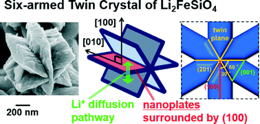 Graphical abstract: Six-armed twin crystals composed of lithium iron silicate nanoplates and their electrochemical properties