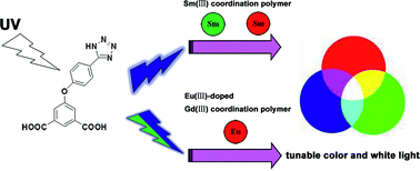 Graphical abstract: Excitation wavelength-induced color-tunable and white-light emissions in lanthanide(iii) coordination polymers constructed using an environment-dependent luminescent tetrazolate–dicarboxylate ligand