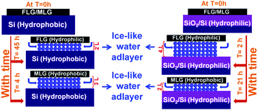 Graphical abstract: The role of ambient ice-like water adlayers formed at the interfaces of graphene on hydrophobic and hydrophilic substrates probed using scanning probe microscopy