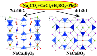 Graphical abstract: Effect of cation substitution on structural transition: synthesis, characterization and theoretical studies of NaCa4B3O9, NaCaBO3, NaSrBO3 and Li4CaB2O6