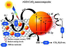 Graphical abstract: One-step in situ synthesis of CeO2 nanoparticles grown on reduced graphene oxide as an excellent fluorescent and photocatalyst material under sunlight irradiation