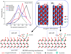 Graphical abstract: Surface doping of La ions into ZnO nanocrystals to lower the optimal working temperature for HCHO sensing properties