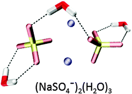 Graphical abstract: Probing the microsolvation of a quaternary ion complex: gas phase vibrational spectroscopy of (NaSO4−)2(H2O)n=0–6, 8