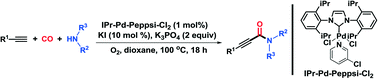 Graphical abstract: Palladium–N-heterocyclic carbene (NHC)-catalyzed synthesis of 2-ynamides via oxidative aminocarbonylation of alkynes with amines