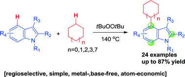 Graphical abstract: Radical-based regioselective cross-coupling of indoles and cycloalkanes