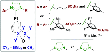 Graphical abstract: Synthesis and behavior of novel sulfonated water-soluble N-heterocyclic carbene (η4-diene) platinum(0) complexes